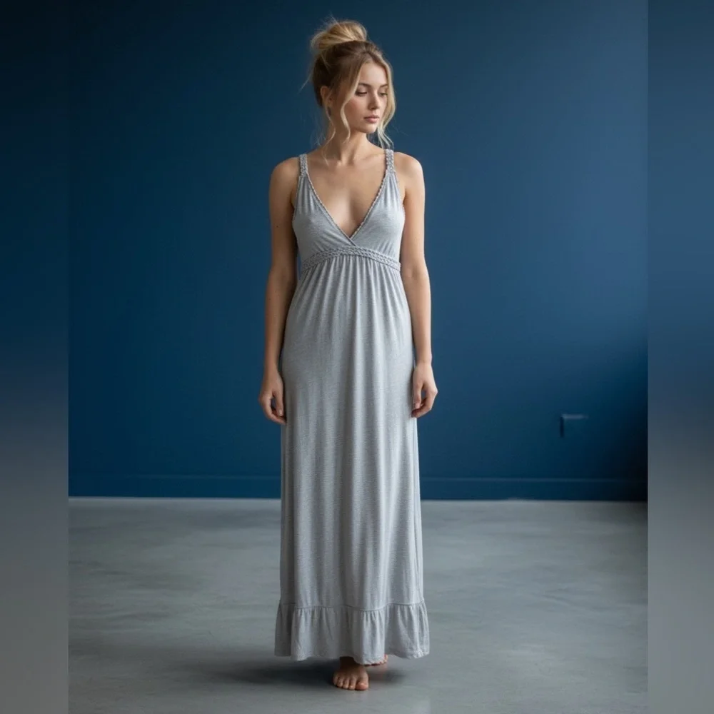 Y2K vintage Abercrombie & Fitch Gray lined Maxi Dress Cottagecore prairie scandi